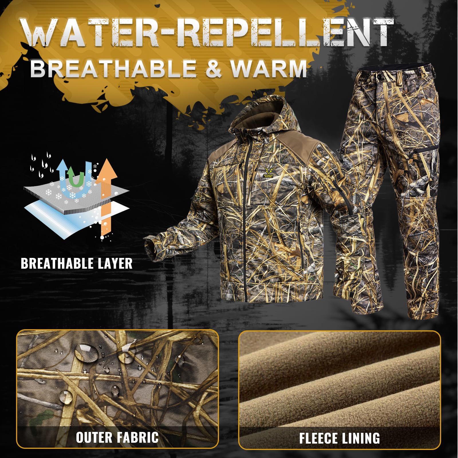 Tuta da caccia silenziosa mimetica Softshell abbigliamento abbigliamento abbigliamento felpa con cappuccio giacca pantaloni per uomo
