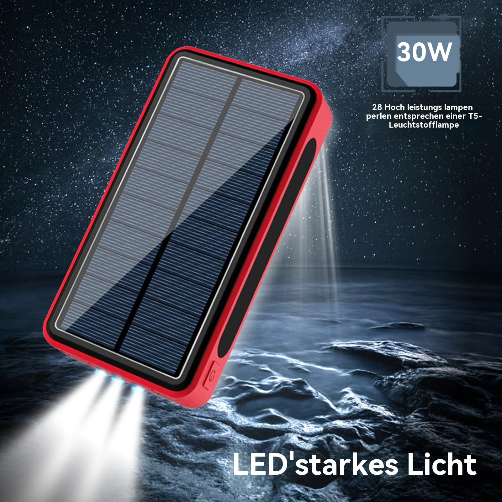 Power Bank Solare Batteria Da 20000mAh Per Dispositivi Elettronici Con Luce | Caricatore Telefonico Portatile Solare Batteria Portatile per Campeggio Pendolarismo Picnic Escursionismo Adulti