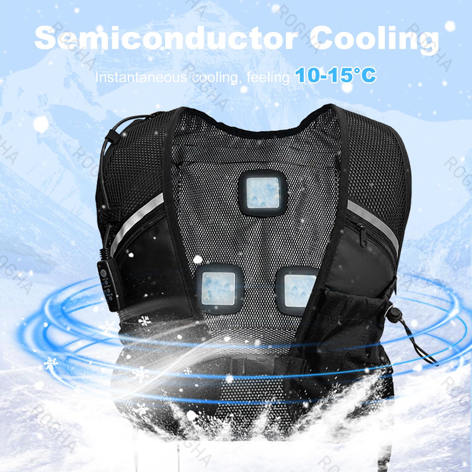 Gilet refrigerante a semiconduttori con 3 elementi refrigeranti, 3 velocità regolabili, batteria a lunga durata, lavabile (elementi rimovibili) — Ideale per escursioni estive e lavori all'aperto