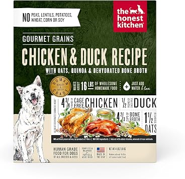 The Honest Kitchen Human Grade Dehydrated Dog Food, Gourmet Grains Dog Food, Chicken & Duck, 4 lb makes 16lbs