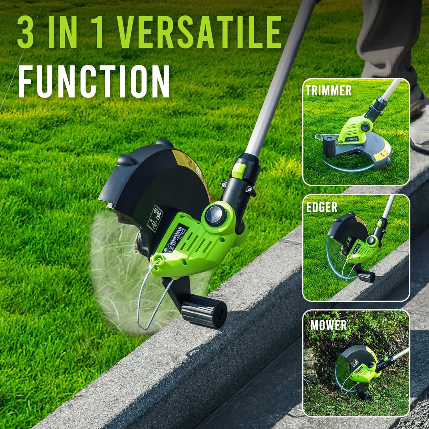 STEELITE 12-inch 21V Cordless String Trimmer, Battery Powered Weed Wacker with 2 x 2.0Ah Batteries and Charger, Electric Grass Cutter for Lawn Care and Edging