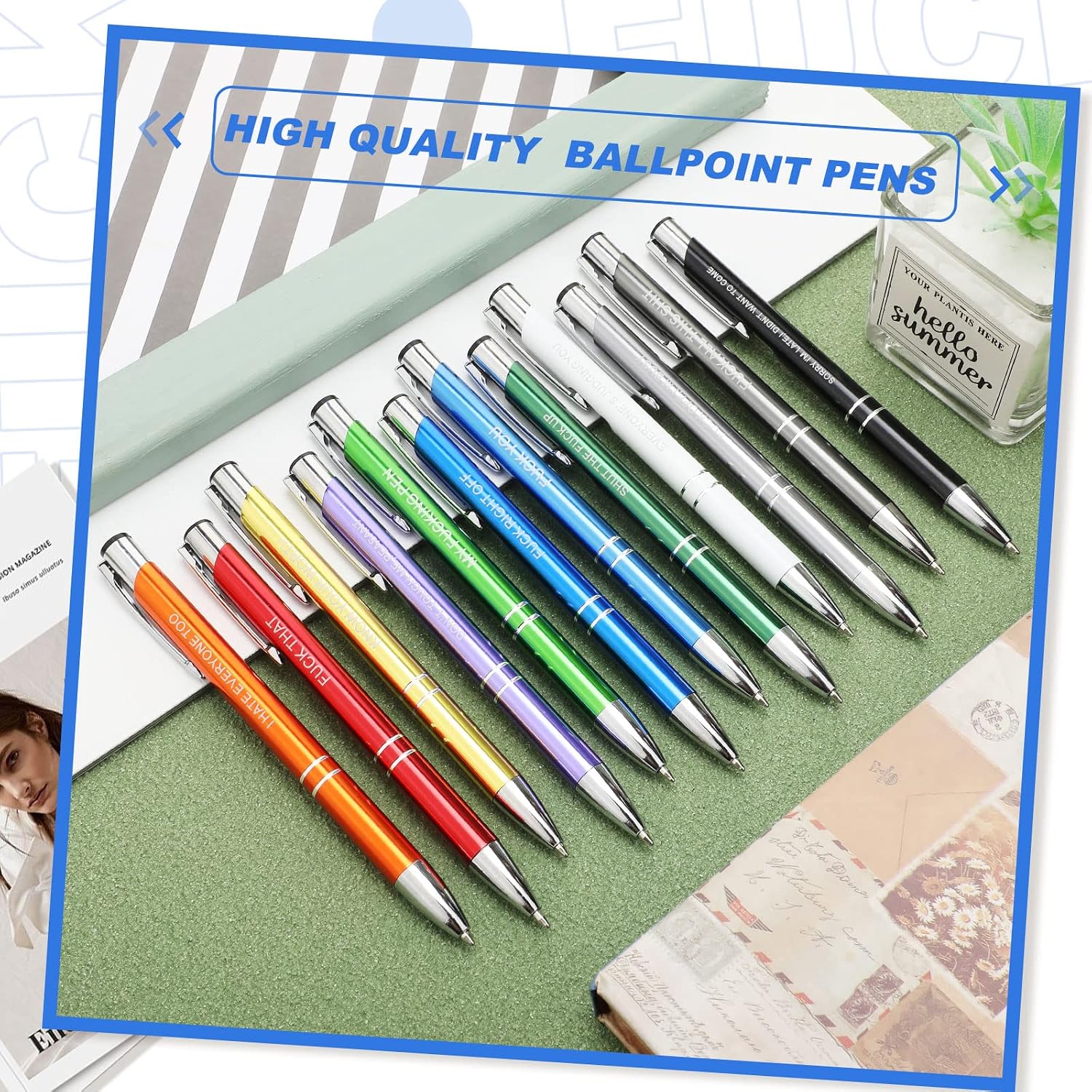 24 Snarky Office Pens Funny Ballpoint Pens Black Ink Pens Work Sucks Pen Set Insulting Complaining Quotes Pen Negative Passive Novelty Gifts for Colleague Coworker Gifts, Vibrant Color(Vibrant)