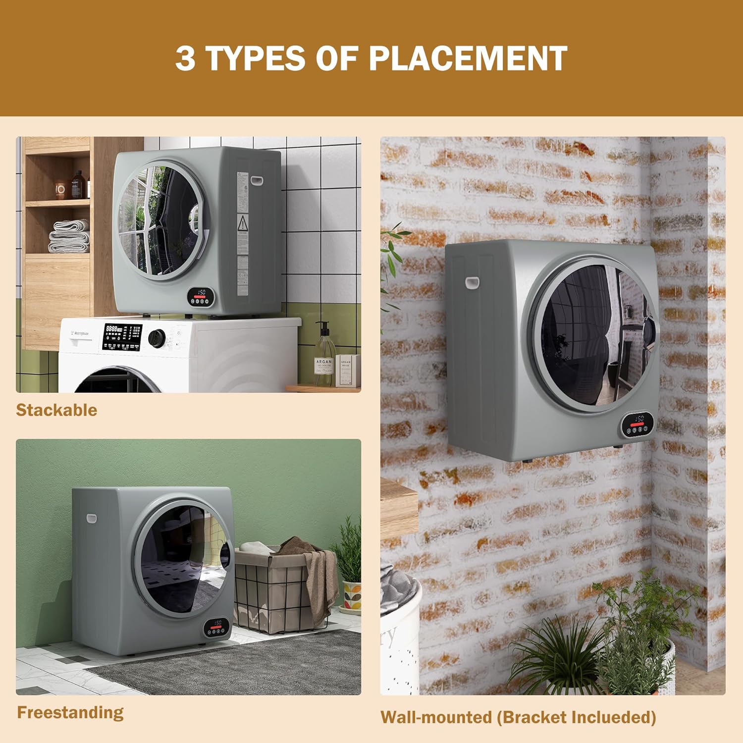 HOMCOM Portable Clothes Dryer, Compact Laundry Dryer with 1.5 cu.ft Stainless Steel Drum, Intelligent Drying, 120V 850W Front Load Electric Dryer for Apartments, Dorms, RVs - Charcoal Gray