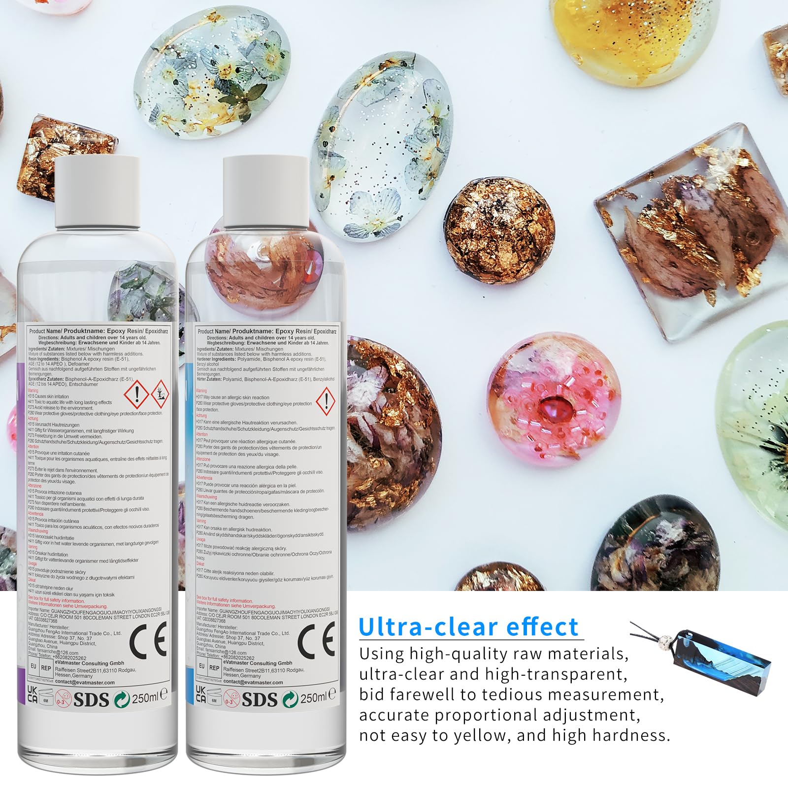 Resina Epossidica 500ml, Resina Epossidica Trasparente, Bicomponente per Colata Rivestimento - Rapporto 1:1 Colla Resina Epoxy con Indurente per Creazione Gioielli Fai da Te, Legno, Pittura