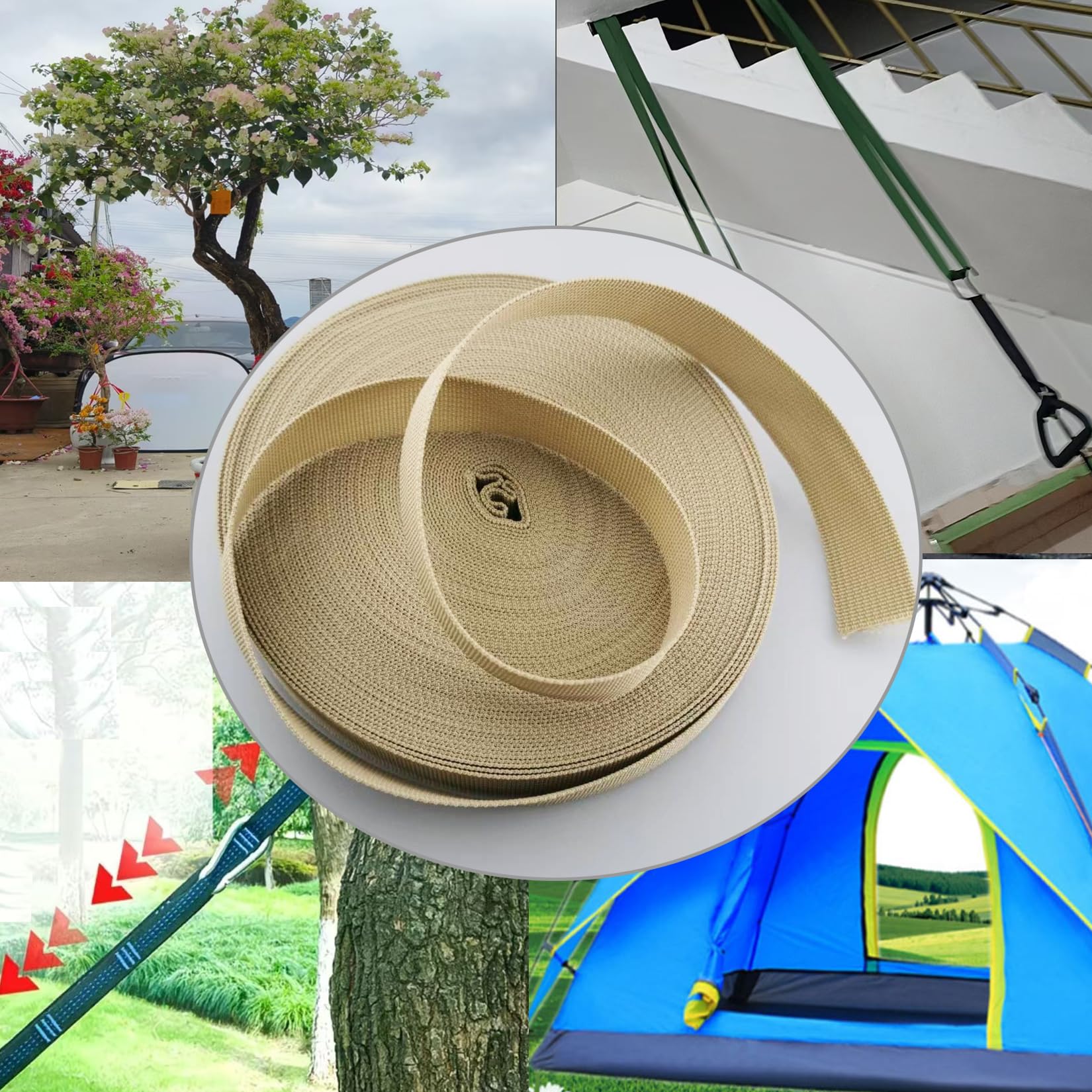 1 rollo de corbata para árbol de 65.6 pies para soporte de plantas, correa de jardín de 1 pulgada de ancho, material de estacas y guiado, 0.8 kg de fuerza (caqui)