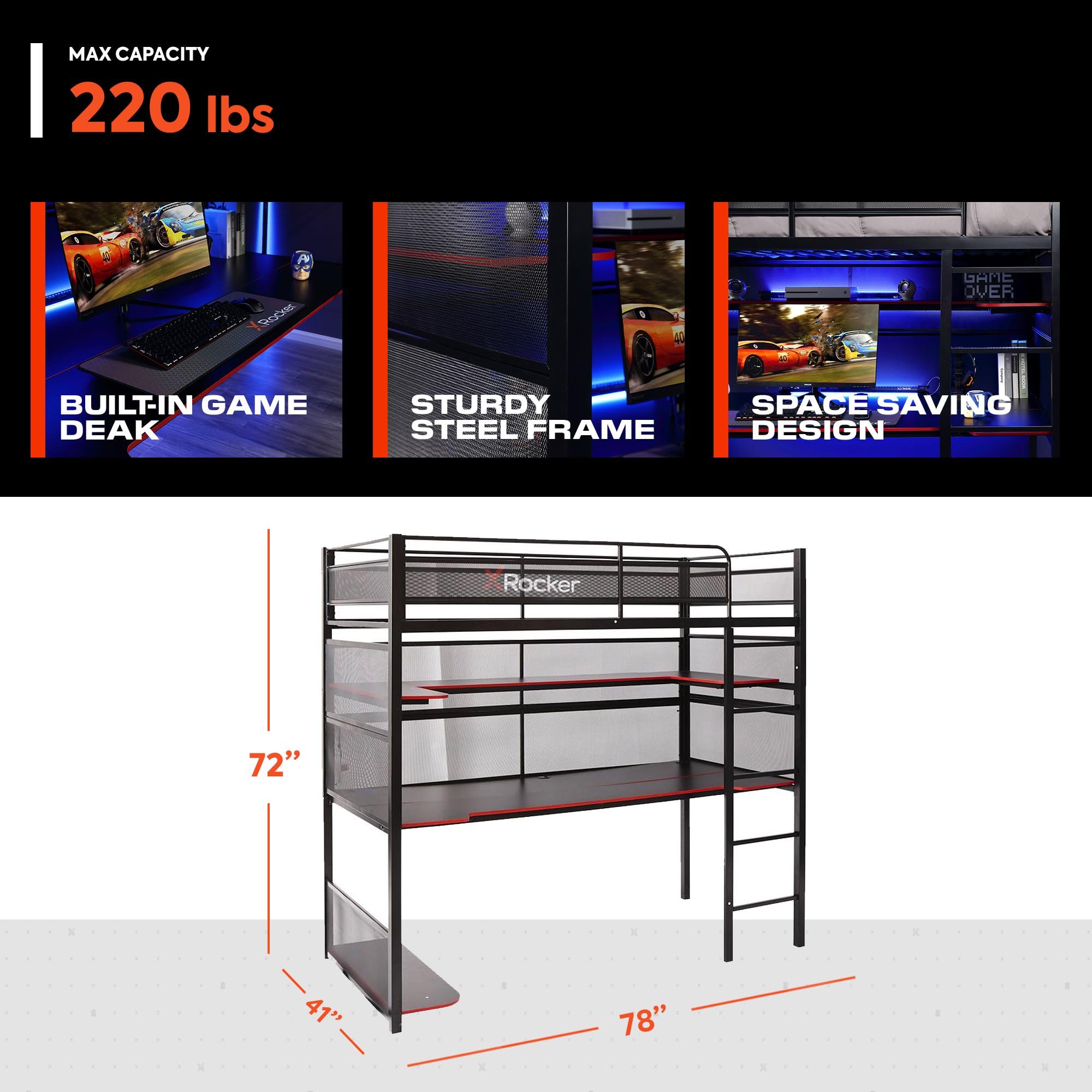 Amazon｜X Rocker BattleBunk ツインサイズ ゲーミング二段ベッド 丈夫