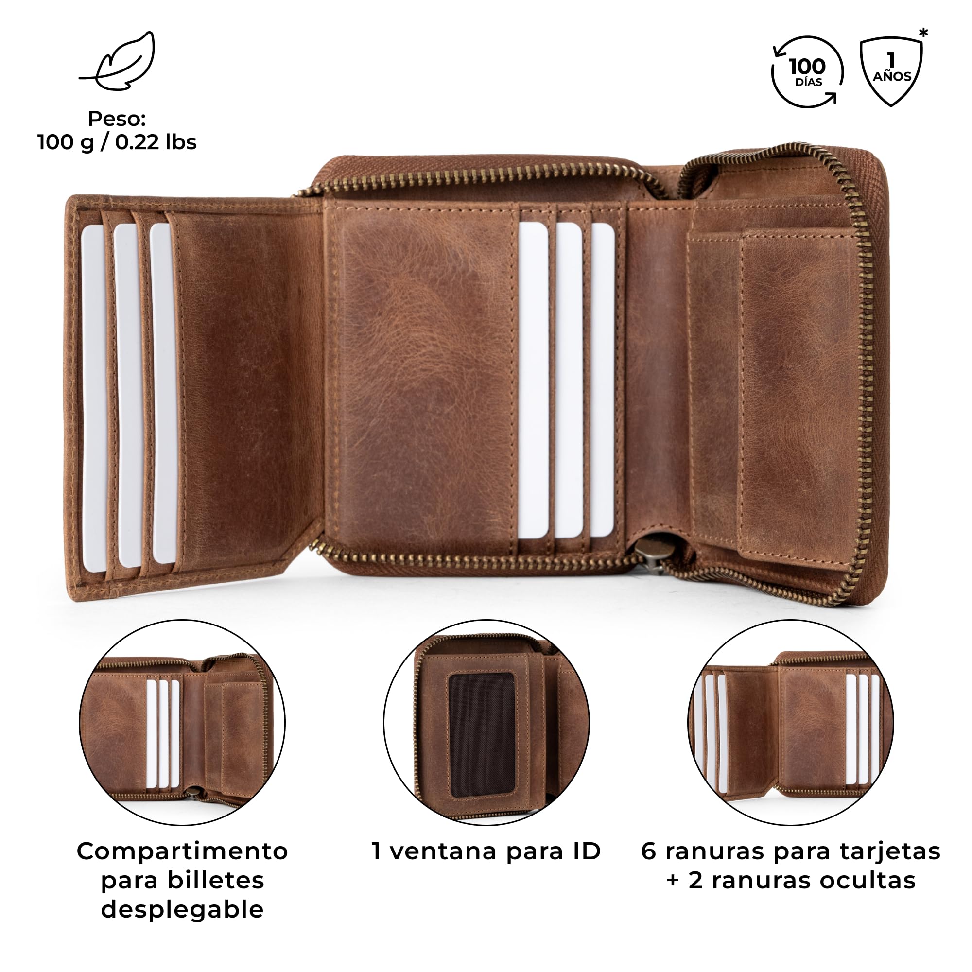 Berliner Bags Palermo Vintage Cartera Mujer Piel Auténtica con Tarjetero