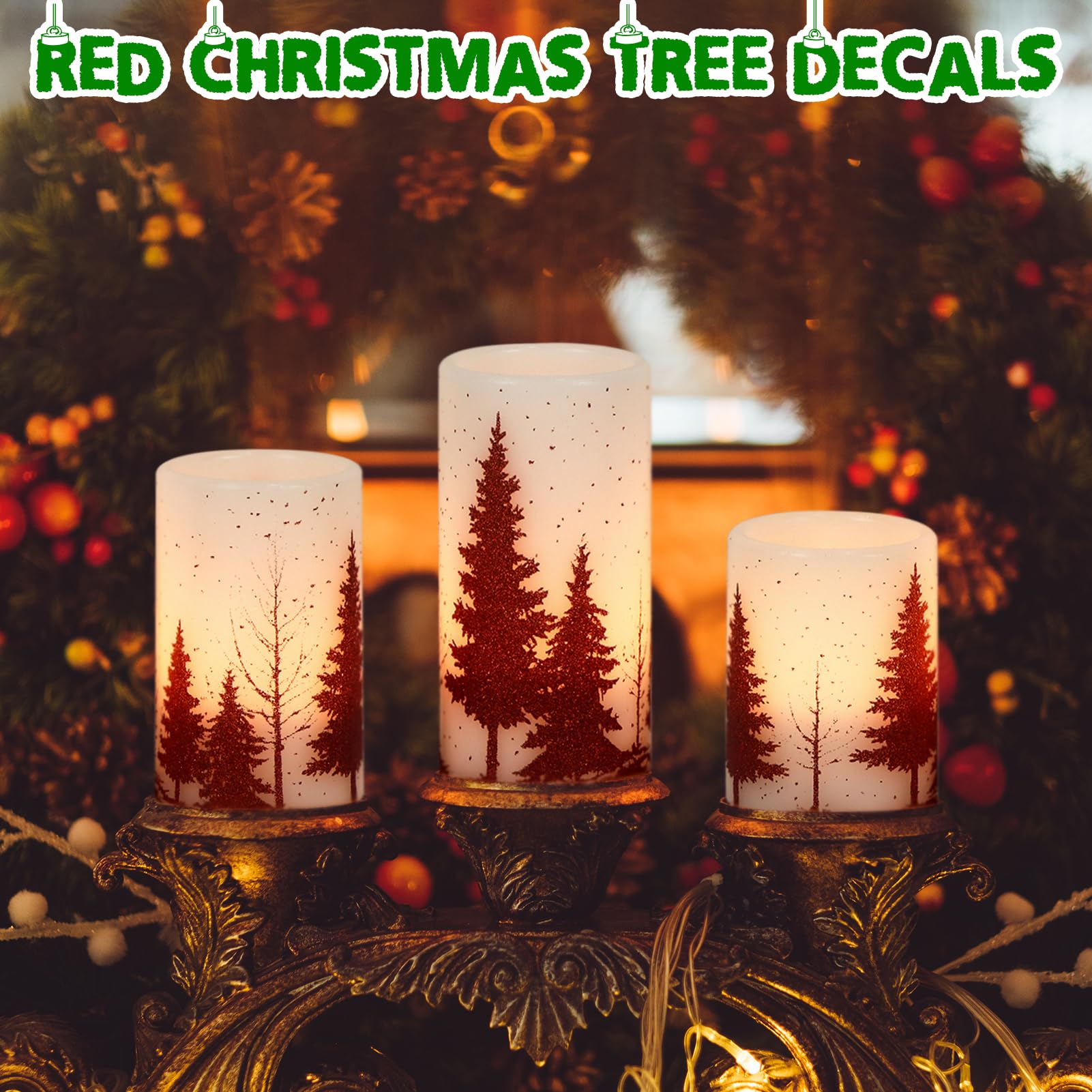 GenSwin Candele natalizie senza fiamma con timer, candele tremolanti a LED rosse in vera cera, confezione da 3 candele finte a pilastro, per interni ed invernali, caminetti e tavoli decorativi (7,6 x