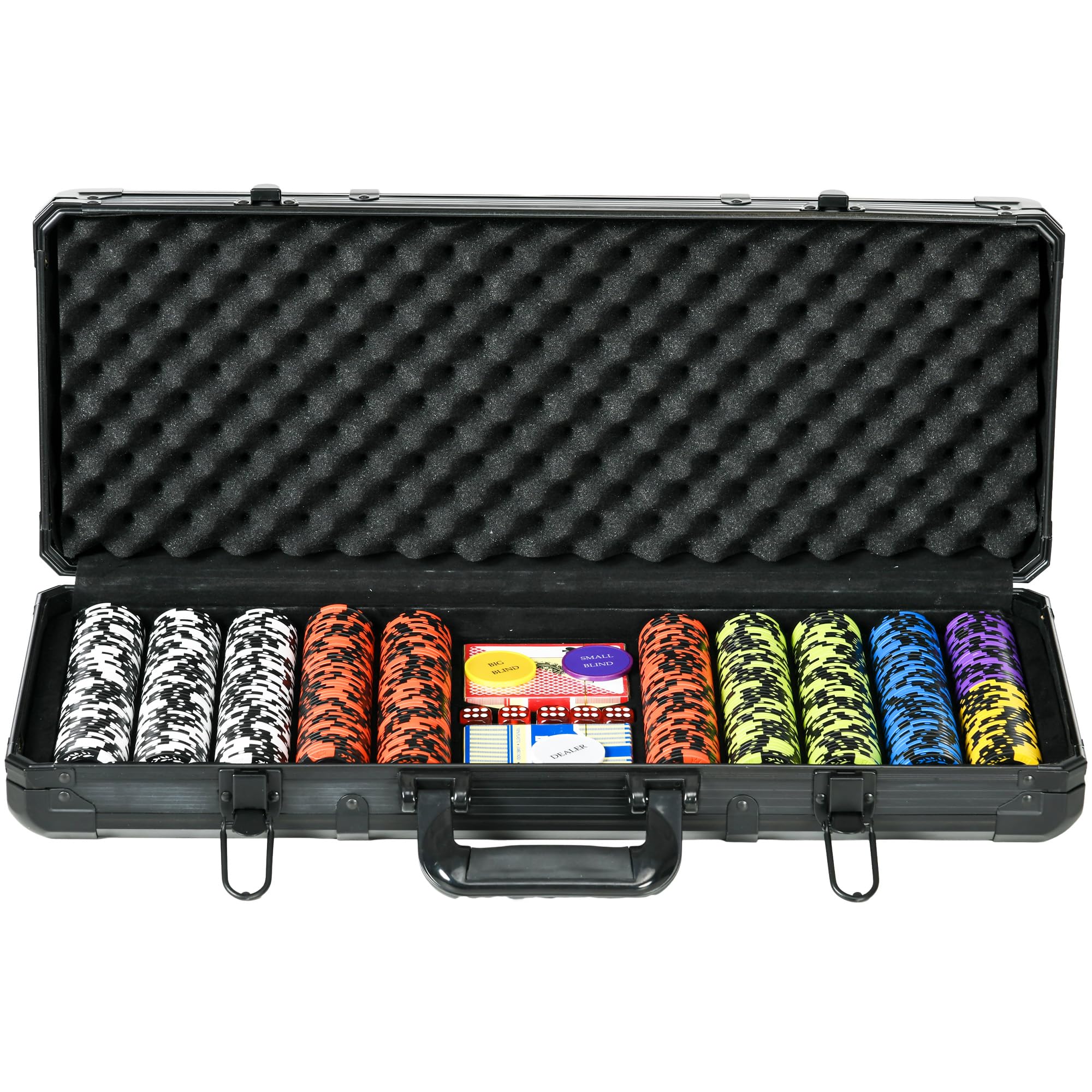 SPORTNOW Set Poker Completo 500 Fiches 2 Mazzi Carte 5 Dadi Valigetta Alluminio ABS Nero