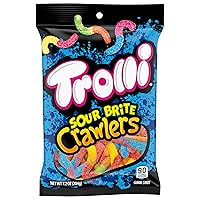Vista 10 de Trolli Sour Brite Crawlers, Candy, Cherry-Lemon, Strawberry-Grape & Orange-Lime, Sweet and Sour, Gummy Worms, 7.2 oz