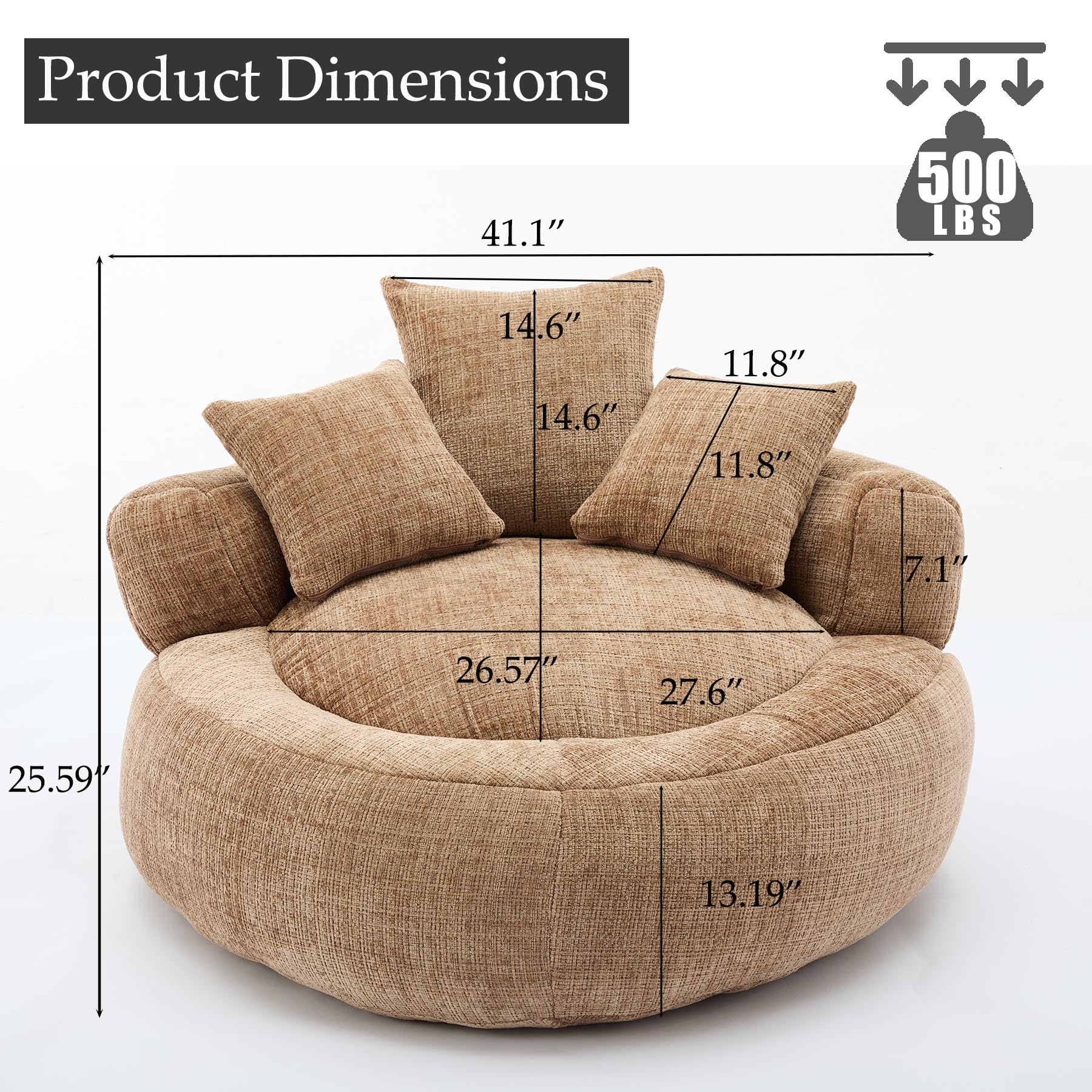 Oversized Bean Bag Chairs for Adults, Memory Foam Lazy Sofa with High Back and 3 Pillows, Comfy Beanbag Lounger Couch for Living Room Bedroom Apartment (Coffee)
