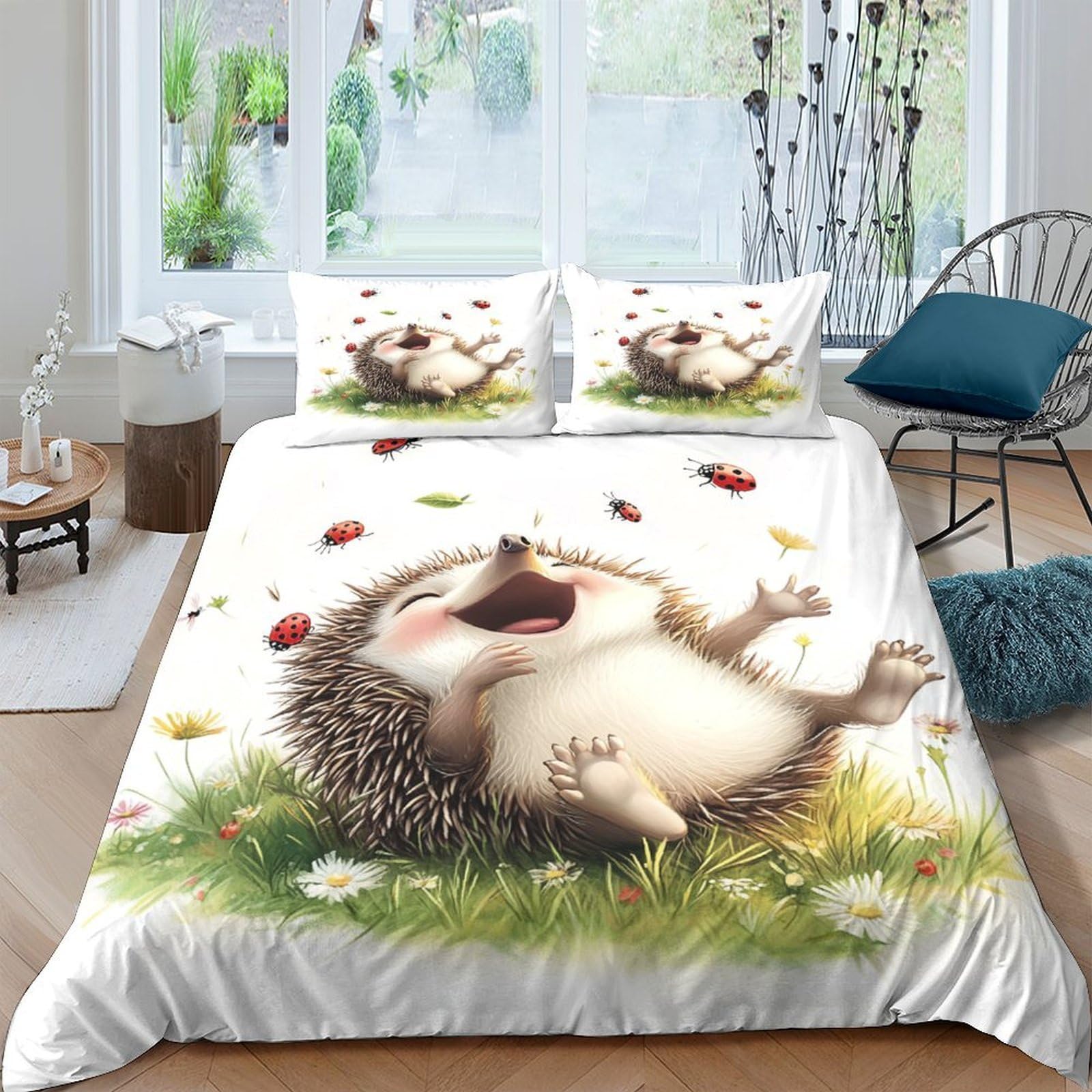 Ctjqhvkz Style-5 3D Printed Laughing Hedgehog Fitted Sheet Microfiber Soft Breathable Autumn Leaves Mattress Cover Bedroom Decor Single（135X200cm）