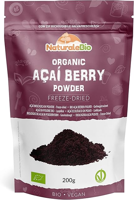 Organic Acai Berries Powder - Freeze-Dried - 200g. Brazilian Acai, Lyophilised, Raw. Extract from Açai Berry Pulp. Vegan & Vegetarian Friendly
