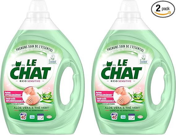 Le Chat Eco Sensitive Lessive Liquide Hypoallergenique Aloe Vera The Vert 80 Lavages Lot De 2 X 2l Amazon Fr Epicerie