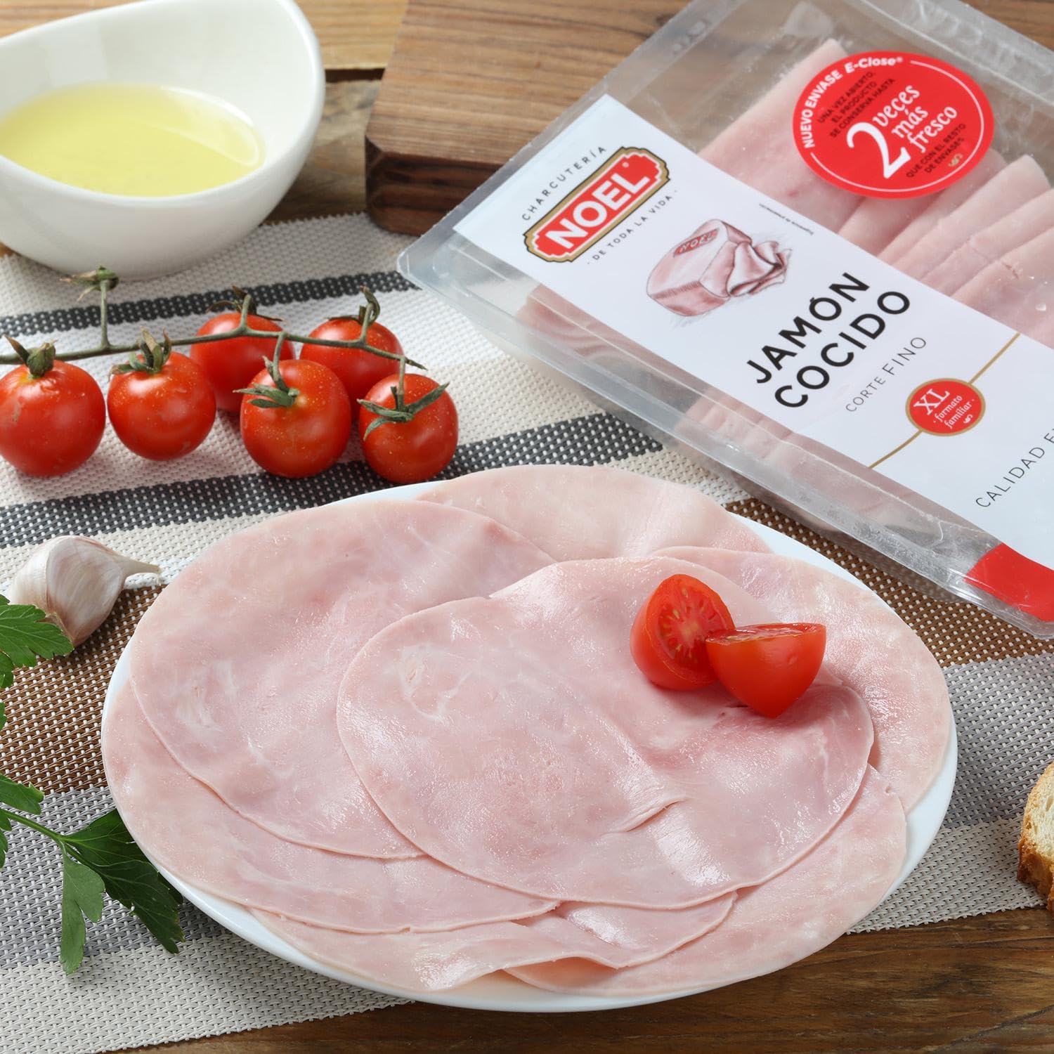 Jamón Cocido en Lonchas Noel Grand Bouquet - Bajo en Grasa y Sal, 4 Pack de 180g (Producto Refrigerado)
