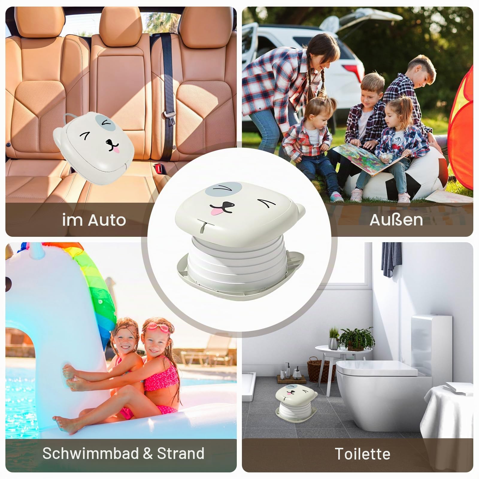Faltbarer Toilettensitz für Kinder, Reisetöpfchen für Auto, Outdoor & Indoor, Praktisch für Camping & Unterwegs, Kompakt und Tragbar Kinder Klapptoilette rosa (Hochwertiges Grau)