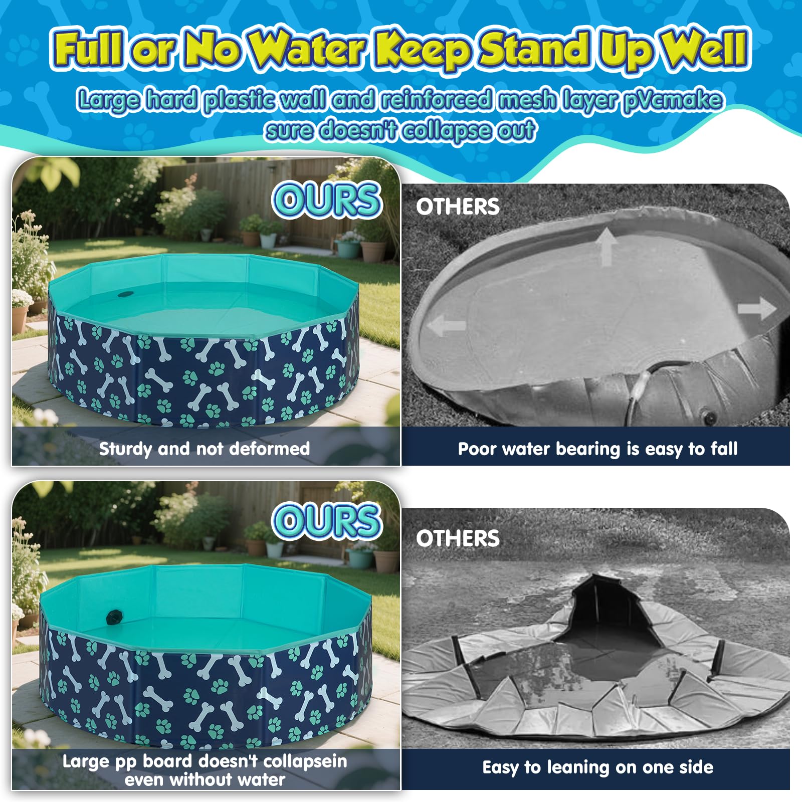 HaoVrisn Piscina per Cani Grandi, Piscina Bambini e Animali Domestici, Antiscivolo e PVC Ispessito, 120x30CM Piscina Cani con Toppe e Valvola di Scarico (120x30CM)