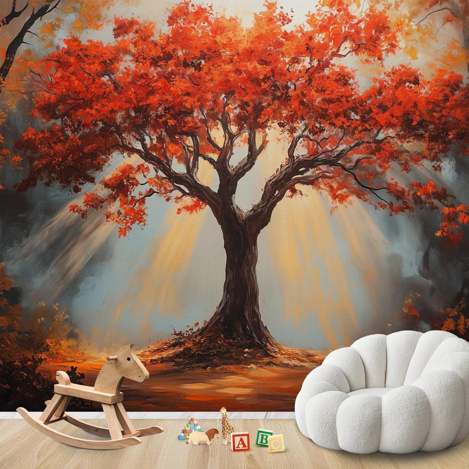 hgjdjhnf Photo Wallpaper Autumn Forest Red Tree Wallpaper Non-Woven ModernLiving Room Bedroom Children's RoomDecoration Motif Wallpaper,430cmx300cmSticker - Background- Painting - Poste
