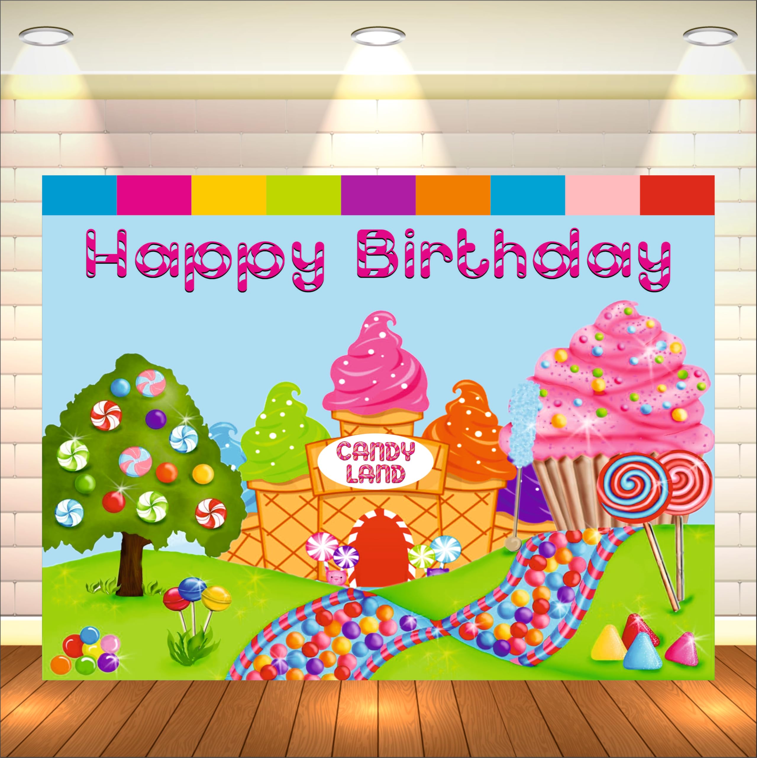 Party Baazaar Candy Land Theme Backdrop | Theme Birthday Party Decoration | Happy Birthday Banner for Kids (Pack of 1, Multicolor, Size: 4x3 Feet)