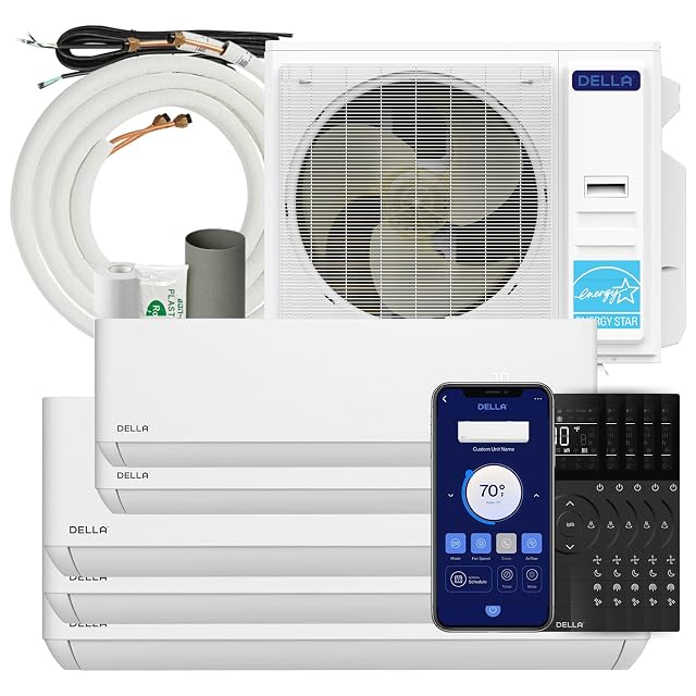 Della DELLA 42K BTU 5 Zone (2x9K+3x12K) Mini Split AC,22 SEER2,16ft Kits