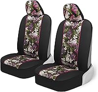 Vista 1 de BDK Fundas de asiento de coche de piel sintética con flores rosas para asientos delanteros, paquete de 2 – Patrón floral con reposacabezas a juego
