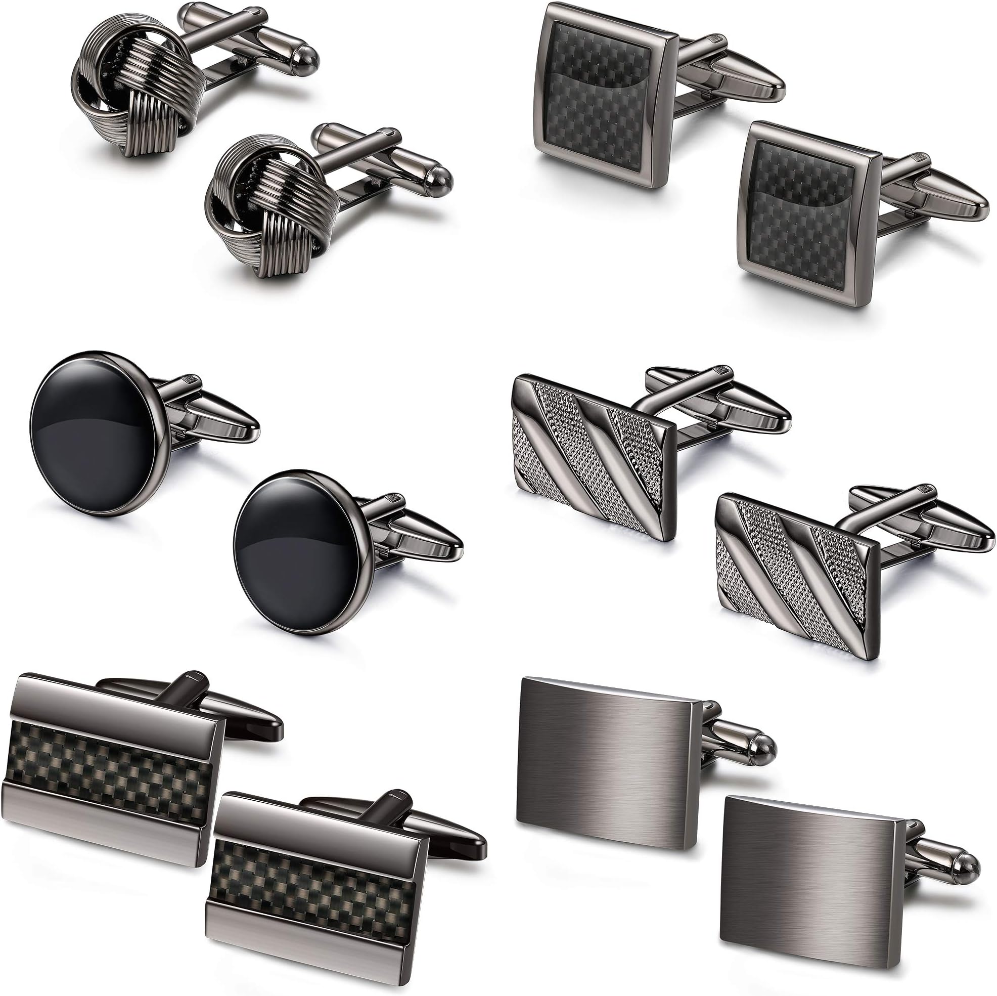 LOLIAS6 Pairs Classic Cufflinks Set for Men Wedding Business Valentines Day Birthday Father's Gifts with Cufflink Box