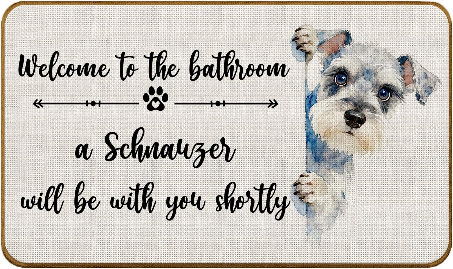 Schnauzer Dog Bathroom Decor, Funny Schnauzer Dog Welcome Mat for Bathroom Washroom Restroom Toilet, Non-Slip Door Mat Outdoor Indoor Entrance Porch, 17x30 Inch