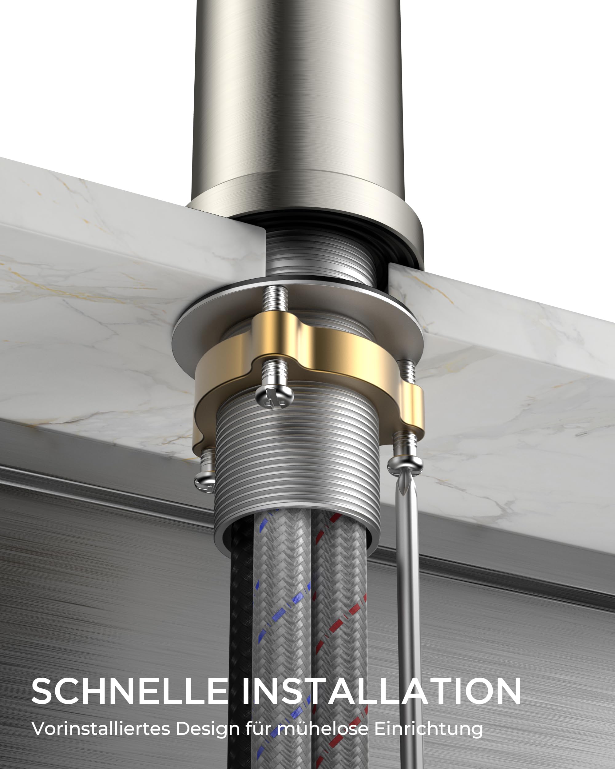 FORIOUS Wasserhahn Küche, Mischbatterie Küche mit Ausziehbar, Hochgebogene Küchenarmatur mit 2 Sprüharten, 360° Schwenkbar, Edelstahl