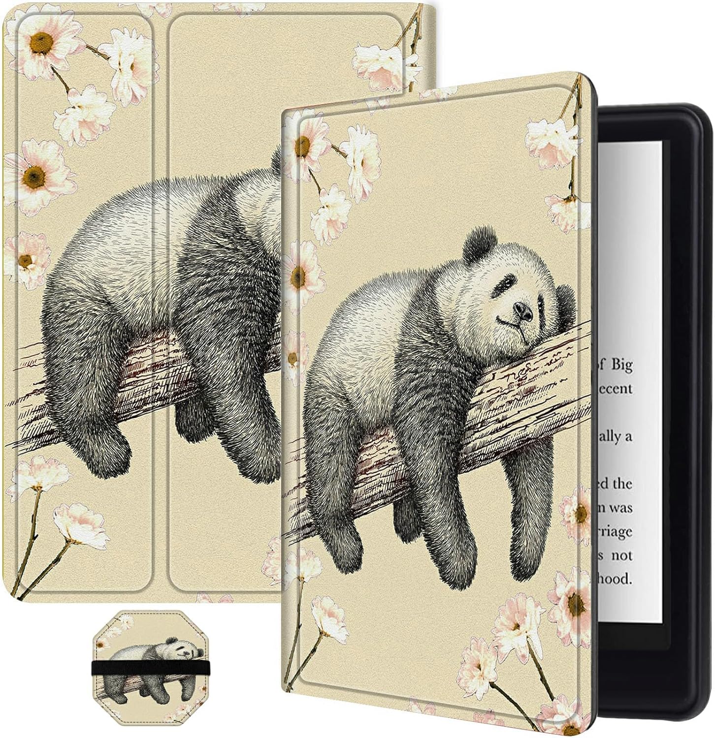 Slim Case for All-New 6″ Kindle (11th Gen, 2024/2022 Release E-Reader) + 1 Screen Clean Pad, Folding PU Leather Soft TPU Inner with Auto Wake/Sleep Case, Lazy Panda