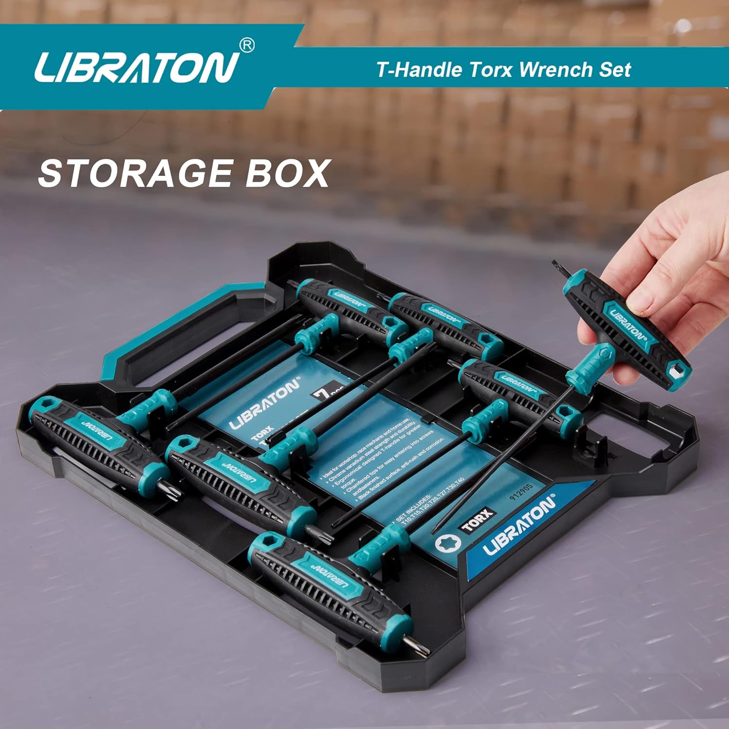 LIBRATON T Handle Wrench Set, T-Handle Torx Key Set, Two-tip Design, T10-T40, Suitable for Torx Screws, Auto Bike Repair Tool, 7-Pieces with Storage Box