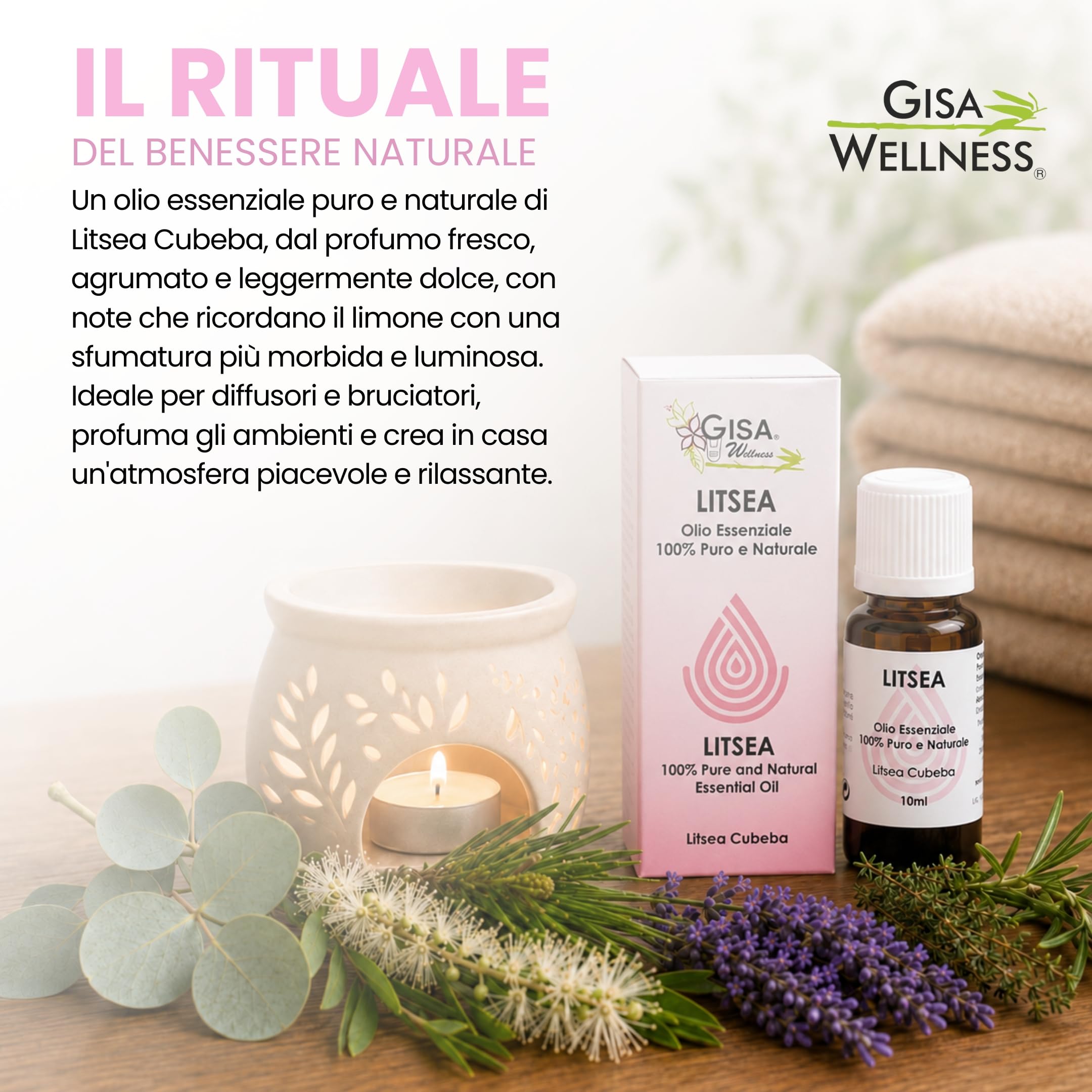 Olio Essenziale di Litsea Convenzionale Profumo Ambiente 10ml, 100% Naturale e Puro, Olio di Litsea Cubeba per Aromaterapia e Diffusori, Made in Italy