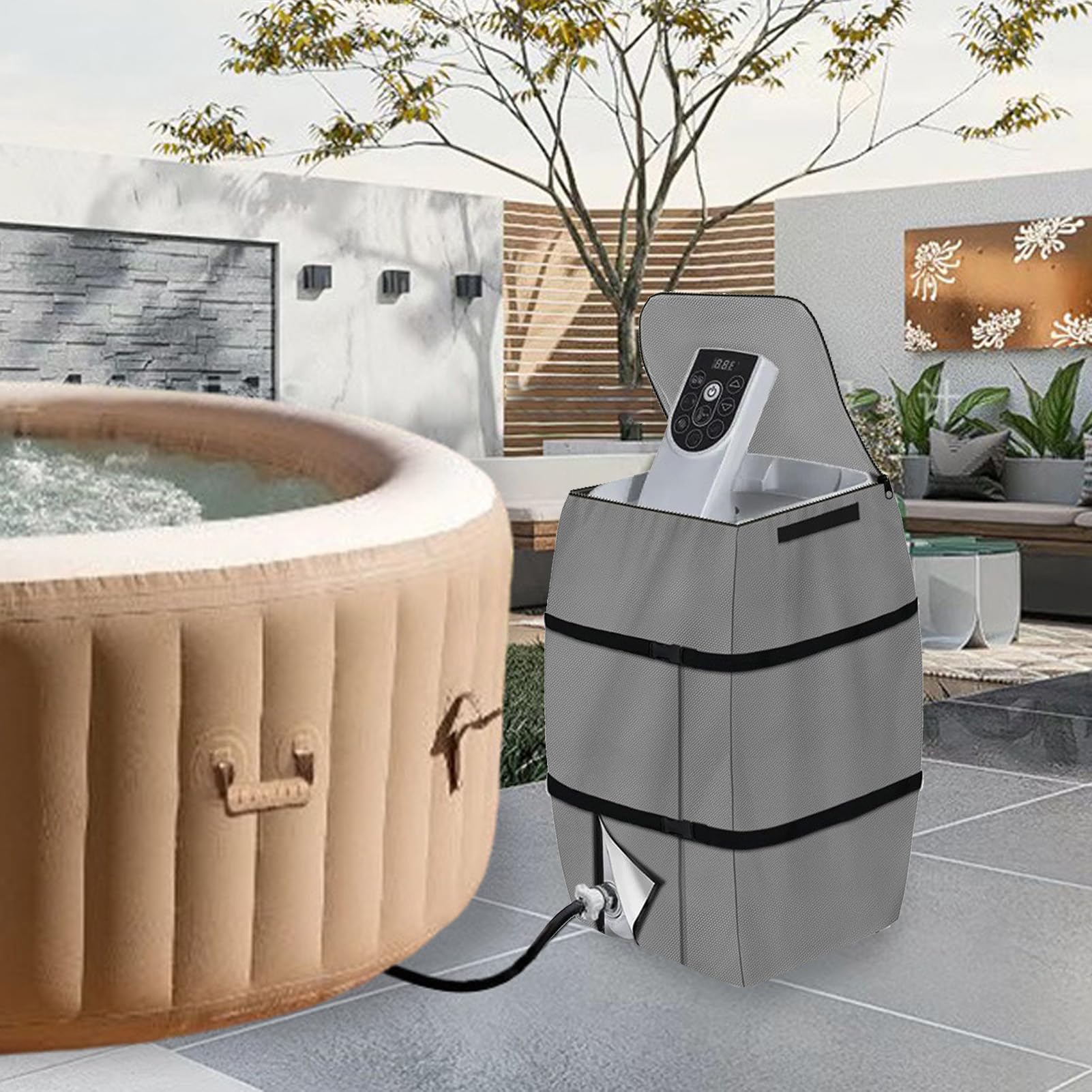 Pokrywa Pompy Grzewczej Wanny z Hydromasażem, Izolowana Pokrywa Pompy Wanny z Hydromasażem, Pokrywa Izolacyjna Pompy Ciepła Spa Nadmuchiwana Pokrywa Pompy Grzewczej Spa, Czarna