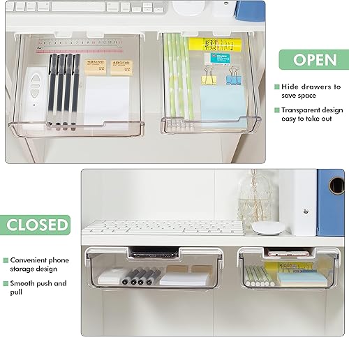 Miniatura 10 de Paquete de 2 organizadores de cajones debajo del escritorio, estante de almacenamiento debajo del escritorio para escritorios de pie ajustables,