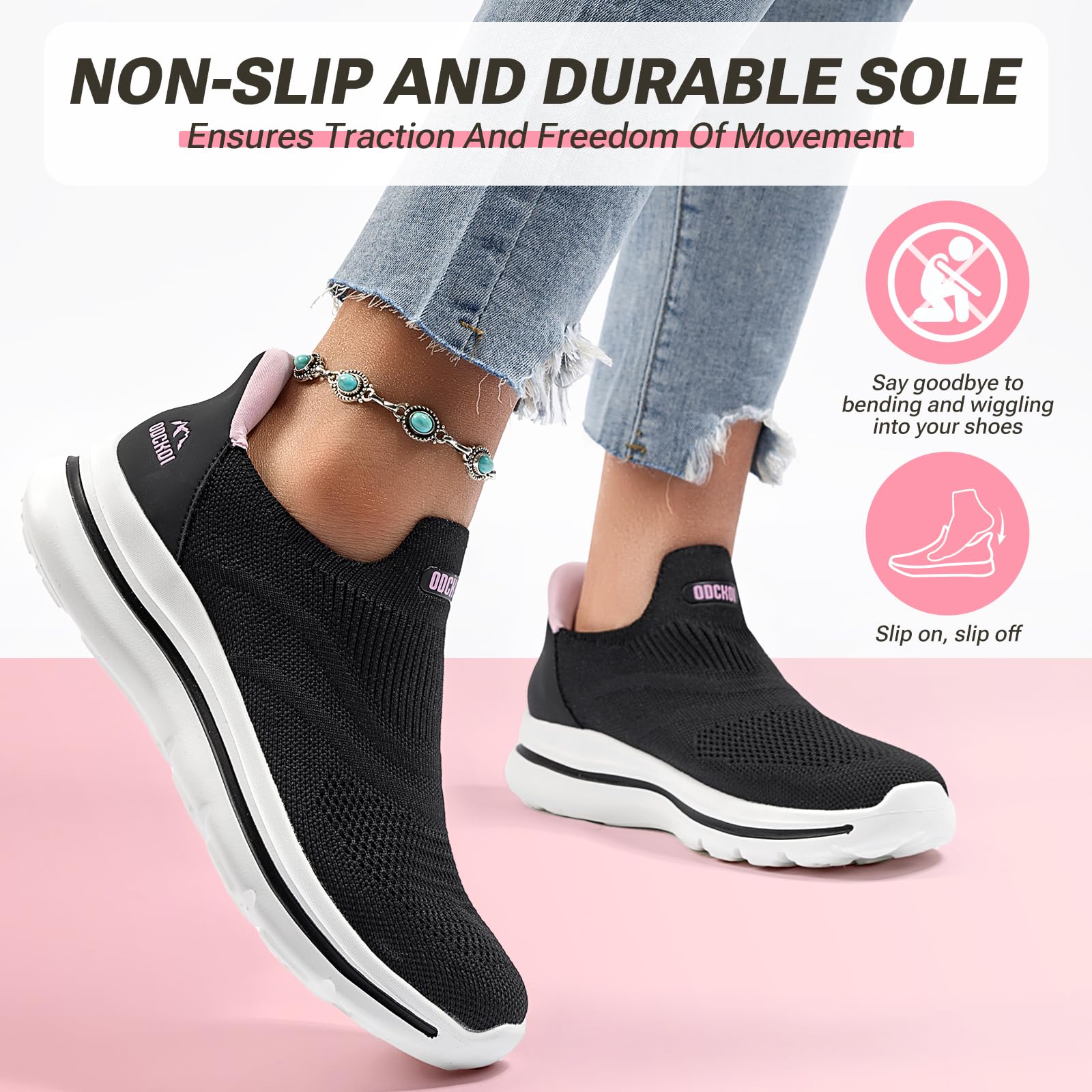 ODCKOI Slip on damskie buty sportowe, wygodne, oddychające, do chodzenia, lekkie, do joggingu, fitnessu