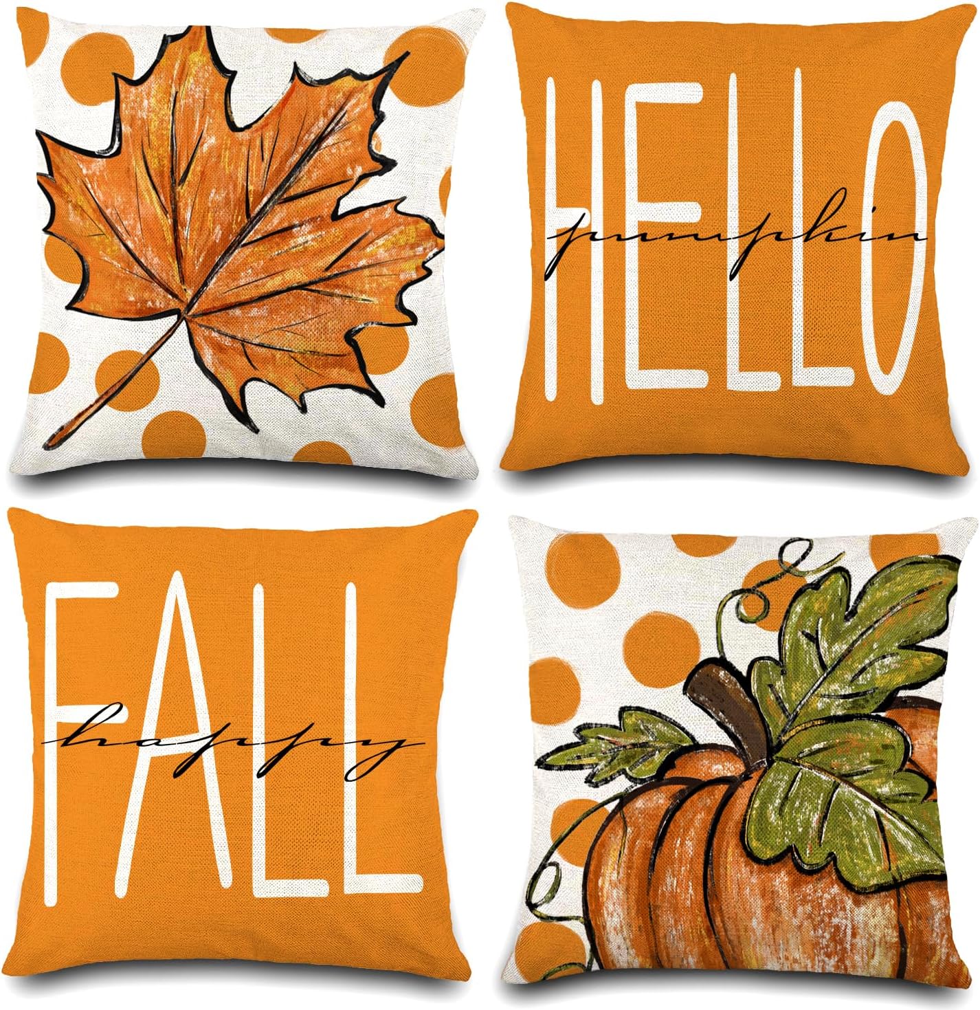 DULEFUN 4pcs Fall Pillow Covers 18 x 18 Inch Autumn Pumpkin
