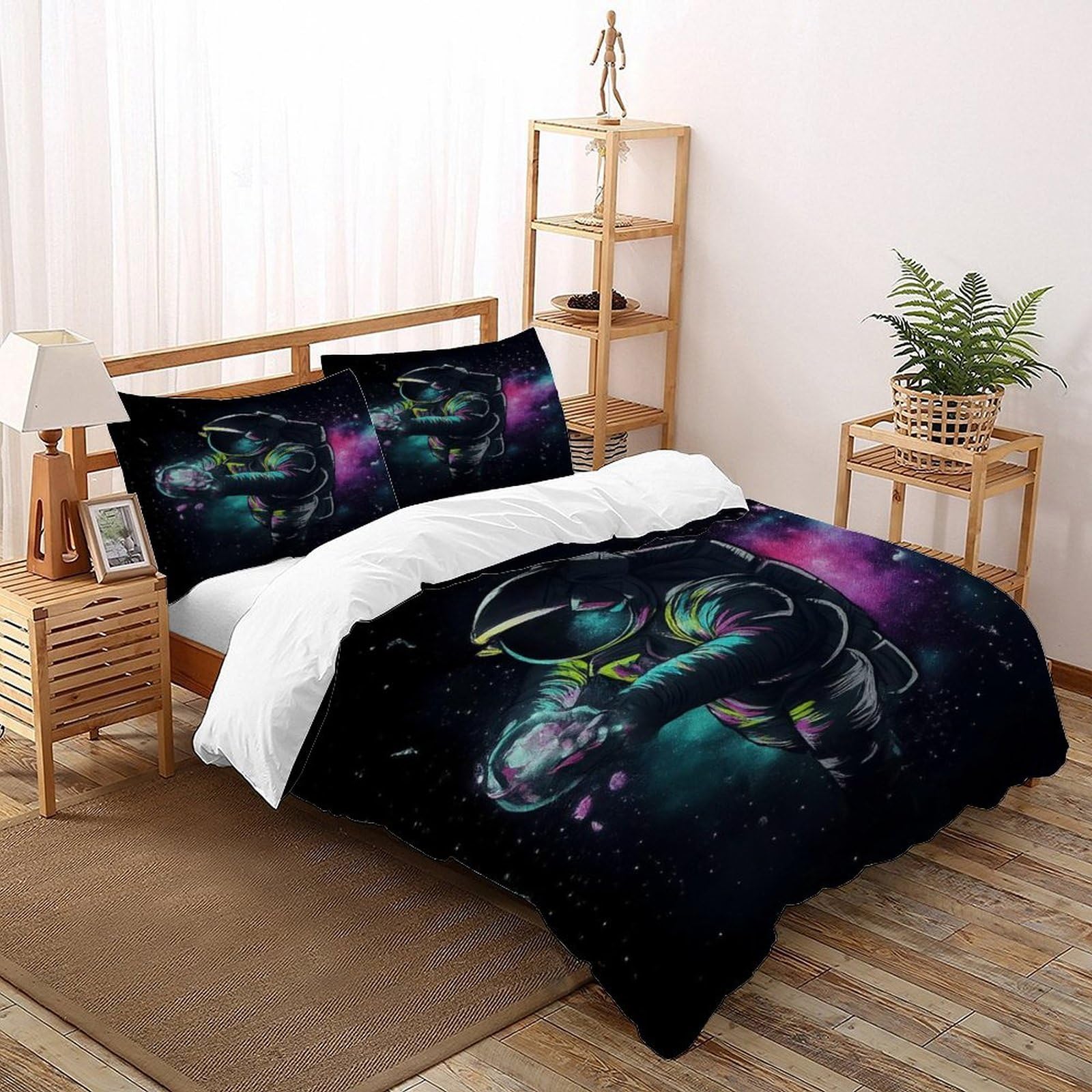 Housse de couette nébuleuse 260x220 cm anti-plis literie grand lit imprimé galaxie spatiale
