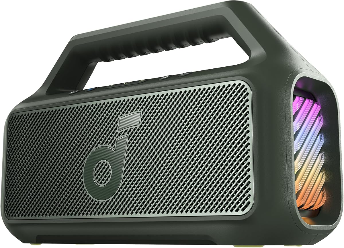 Boom 2 by Anker, 80W Outdoor Bluetooth Speaker, 24H Playtime | IPX7 Waterproof, BassUp 2.0 Subwoofer, Floatable, RGB lights, USB-C, Custom EQ via soundcore App, Camping and Beach(Green)