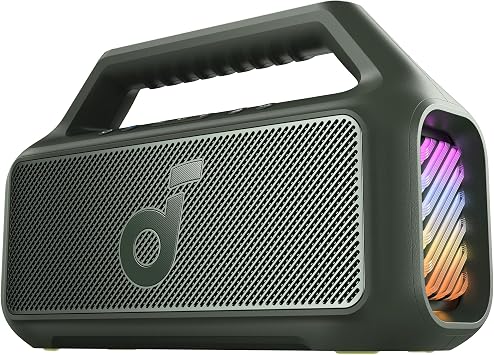 soundcore Anker Boom 2 Bluetooth Speaker, Outdoor Speaker with 80W, Subwoofer, BassUp 2.0, 24H Playtime, IPX7 Waterproof, Floatable, RGB Lights, Custom EQ, USB-C, Portable for Camping, Beach Green