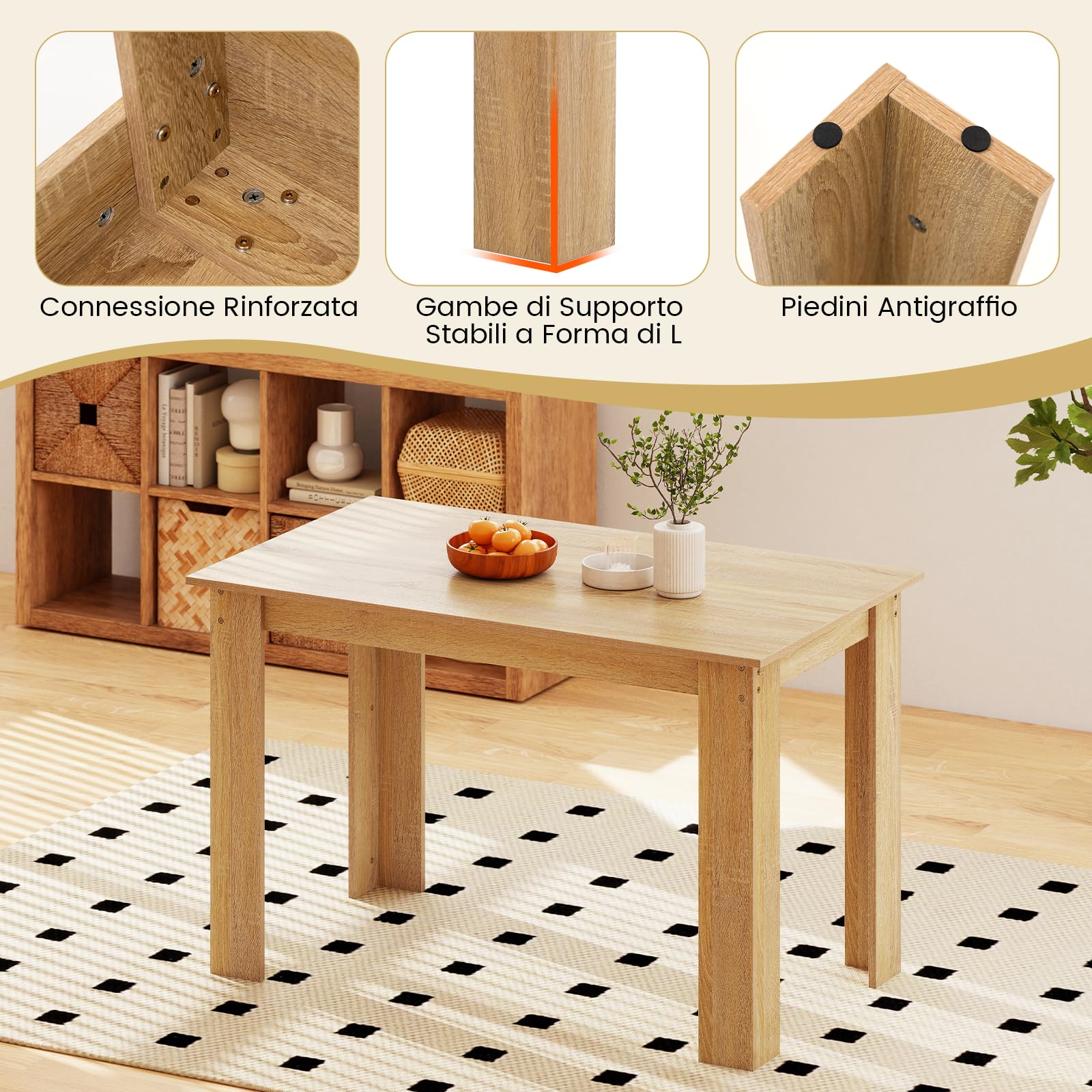 COSTWAY Tavolo da Pranzo 120 cm per 4-6 Persone, Tavolo Rettangolare in Legno in Stile Rustico, Tavolino Elegante per Cucina, Soggiorno e Sala da Pranzo, 120 x 70 x 75 cm