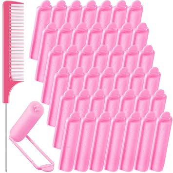 Syhood 43 Pcs Foam Sponge Hair Rollers Women 0.59 Inch Soft Sleeping Curlers Flexible Sponge Curler Tool and Rat Tail Comb for Hair Styling Hairdressing Overnight Curl and VolumePink