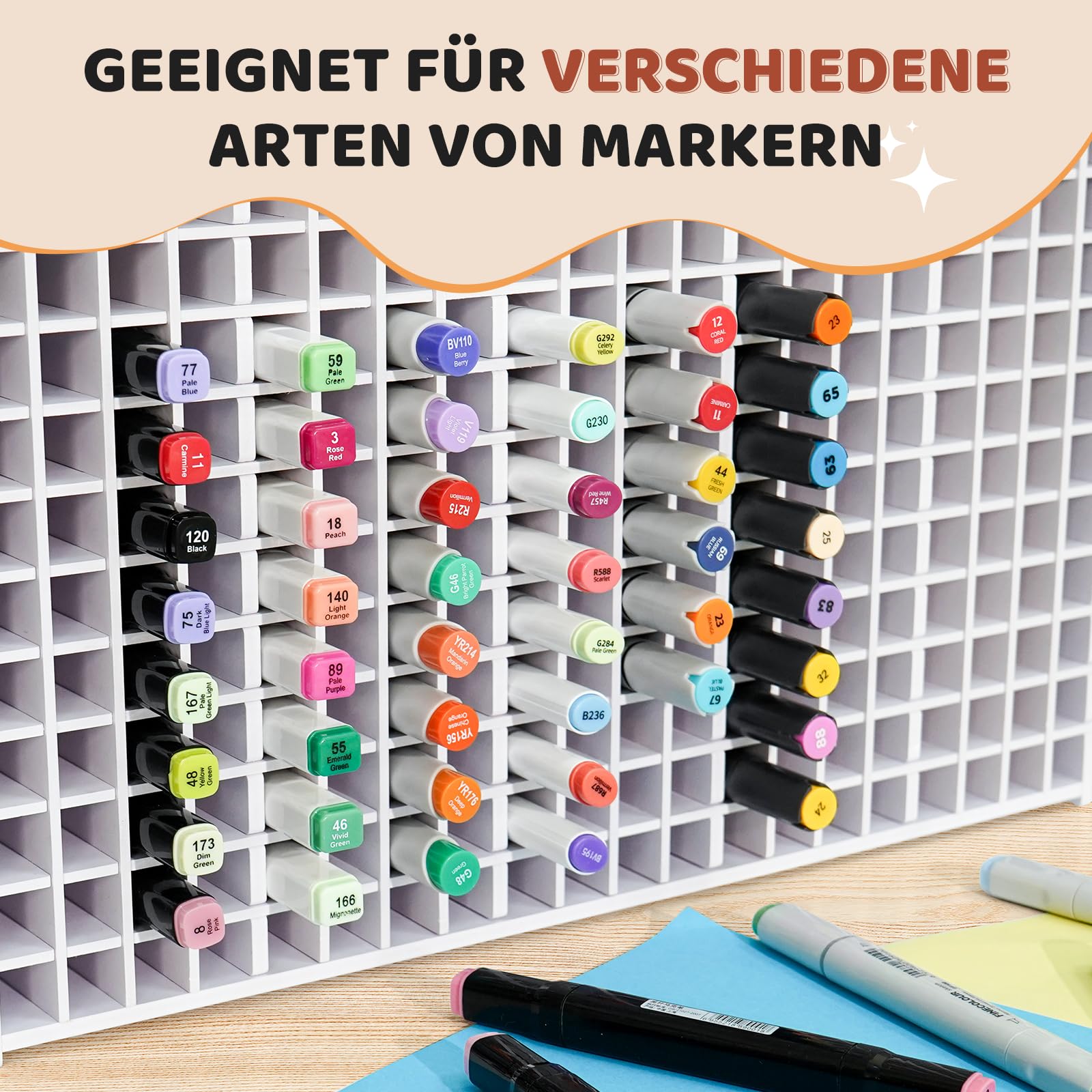 Krafetto Stifte Organizer mit 400 Fächern, Marker Aufbewahrung für Alkoholmarker, Filzstifte und Fineliner, Platzsparender Markerständer/Stiftehalter für Schreibtisch und Bastelzimmer, Weiß