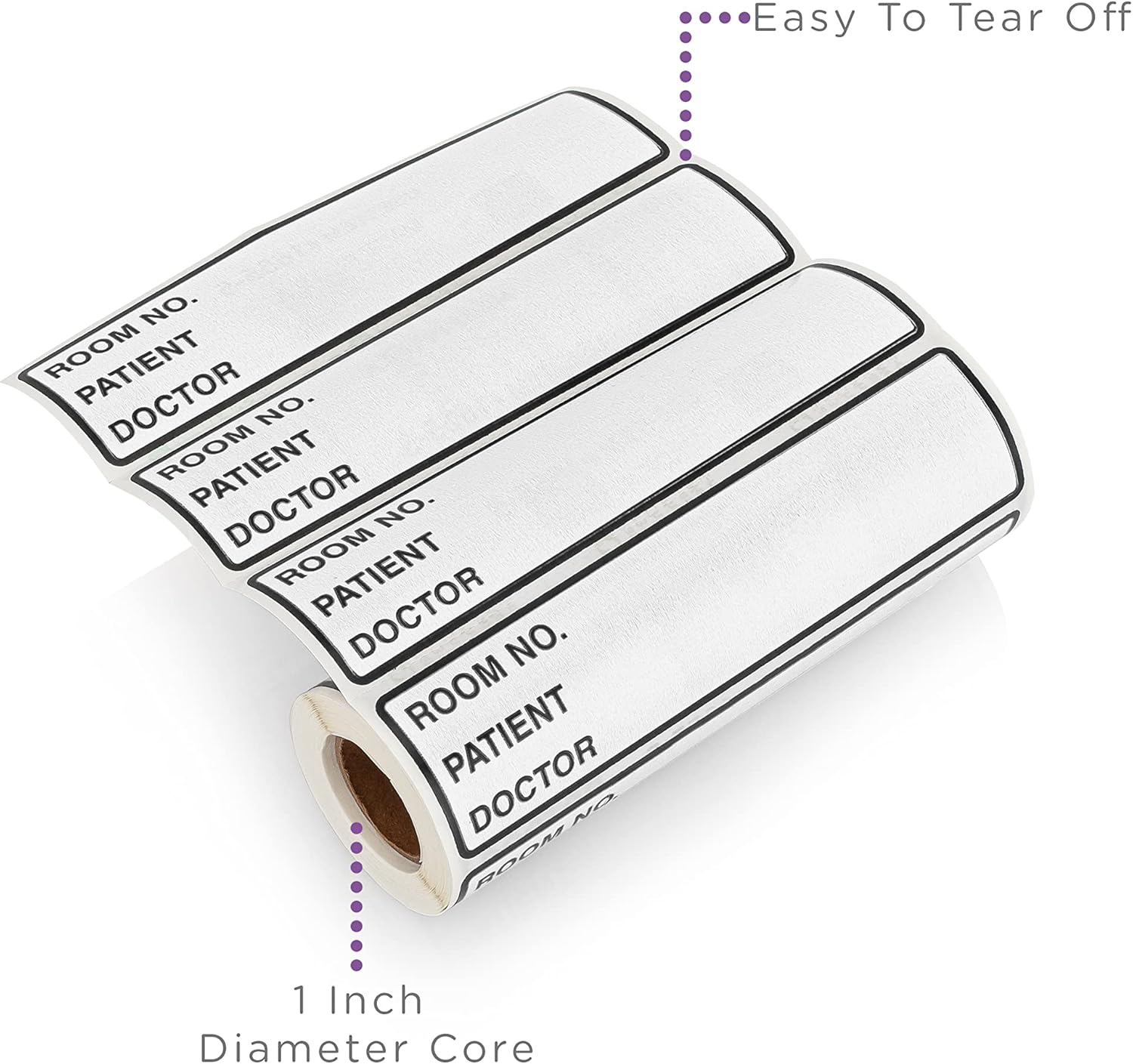Carstens Patient I.D. Adhesive Medical Chart Labels for 1.5” – 4” Ring Binder Spines – Pre-Printed Sticker Labels (Room No. / Patient/Doctor), 5 3/8” x 1 3/8”, Roll of 200, White, 4 Pack