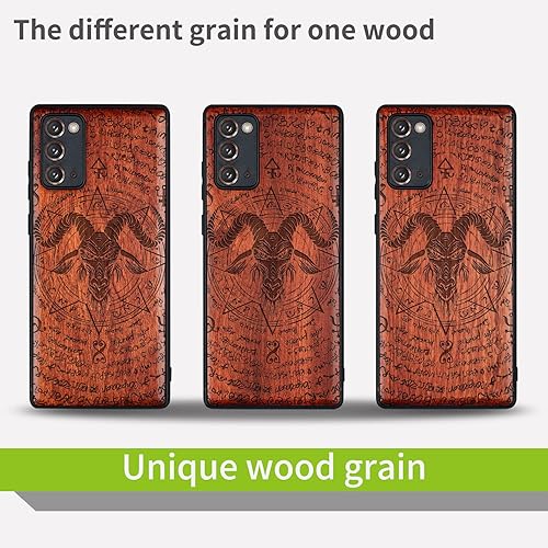 Miniatura 7 de Carveit Funda de madera para Galaxy Note20 madera real dura y TPU suave negro a prueba de golpes, funda protectora única y elegante de madera