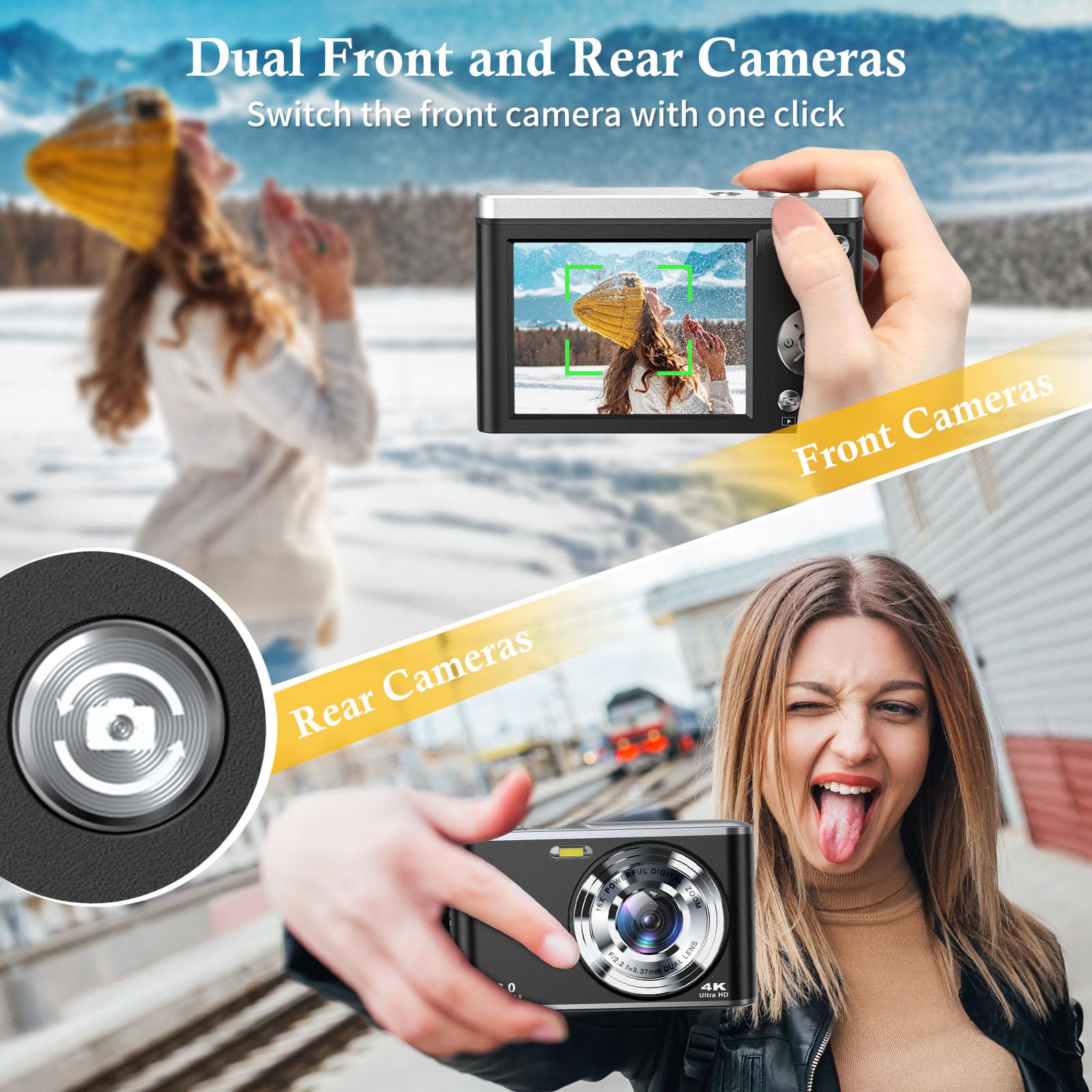 Digitale camera, 4K autofocus fototoestel fotocamera met 32G SD-kaart HD 48MP met 2,8 inch groot scherm, 16 x digitale zoom, compacte camera, draagbare mini-camera voor volwassenen, beginners (zwart