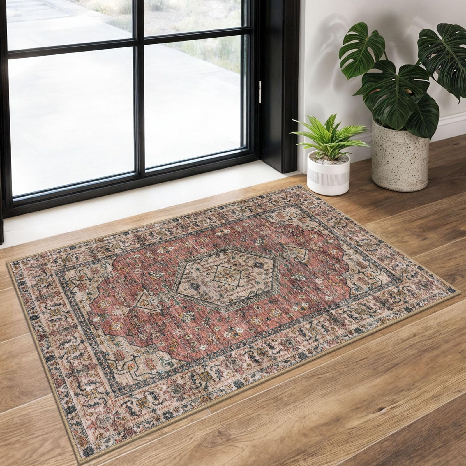 View 1 of ***STOCK PHOTO FOR REFERENCE ONLY***KUTA Vintage Entryway Rugs Indoor Terracotta Pink Washable Rug 2x3