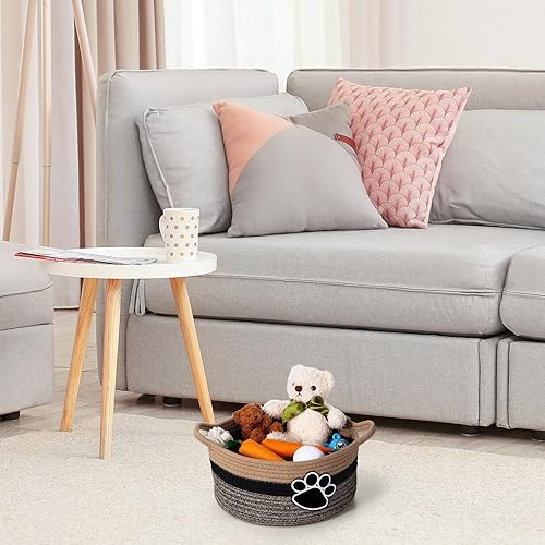 Miniatura 6 de Bonita canasta de almacenamiento para perros y gatos, con asas, cesta decorativa para regalo de juguetes de perro, 11.8 x 11.81 x 5.91 pulgadas