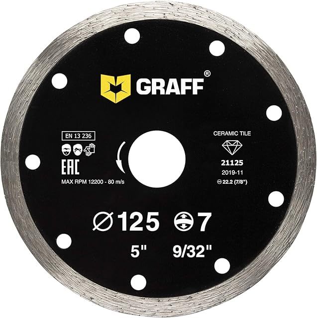 GRAFF 125mm Diamond Cutting Disc - Angle Grinder Discs for Ceramic & Tile - Diamond Grinding Disc and Tile Cutter - Tile Cutting Disc for Angle Grinder