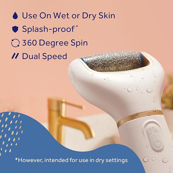 Amope Pedi Perfect Electric Callus Remover Foot File w/ Diamond Crystals, Pedicure Tool for Feet, Removes Hard & Dead Skin, Feet Scrubber & Buffer, Splashproof, w/ Extra Coarse Roller Head, 1 Count