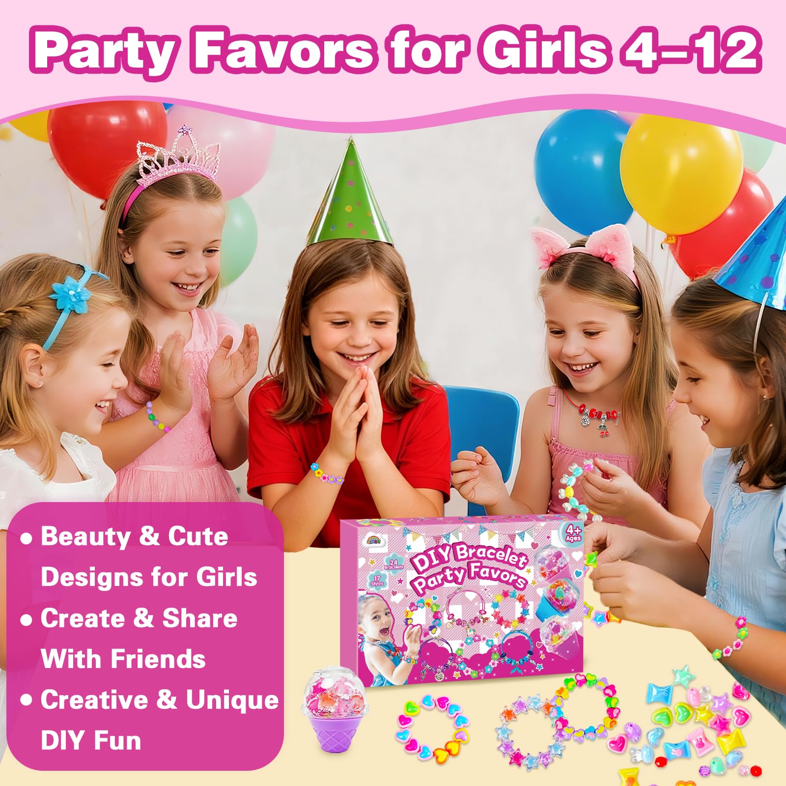 ZMLM Kit para Hacer Pulseras Niñas, 24 Piezas Pulseras de la Amistad con Collares, Creativo Manualidades Niños de Juguete, Detalles Cumpleaños Niños, Regalos Cumpleaños Niños 4-12 Años