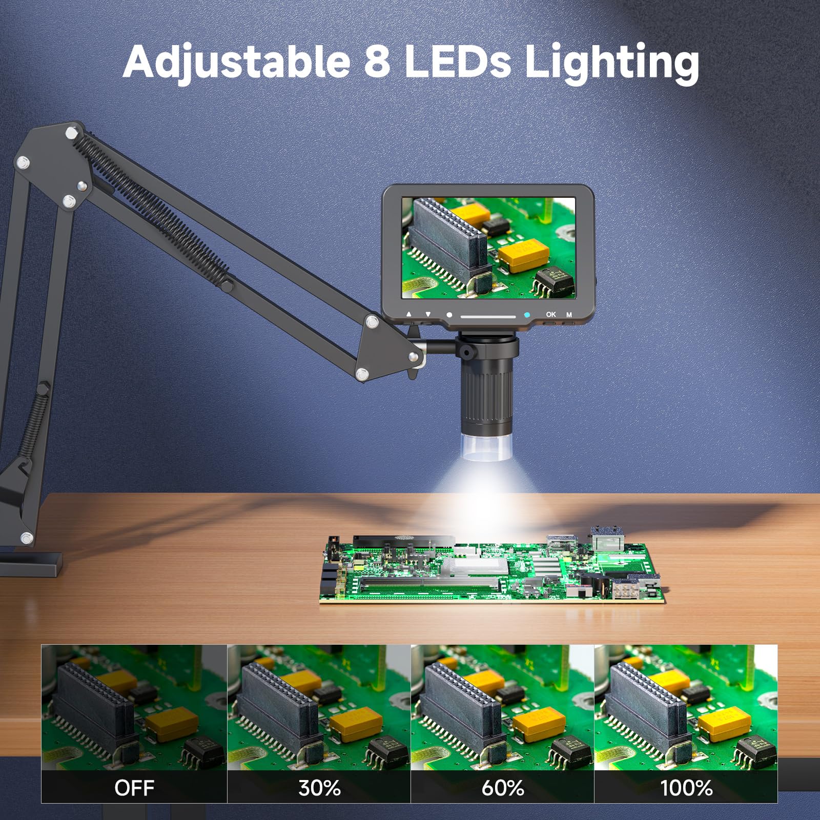 Flex Microscopio digital con pantalla IPS de 5 pulgadas, microscopio de soldadura con brazo flexible, suministros de colección de monedas de aumento de 1000x para reparación electrónica, PCB, plantas